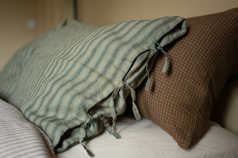 Laundered Linen Tie Pillowcase - Hampton Stripe