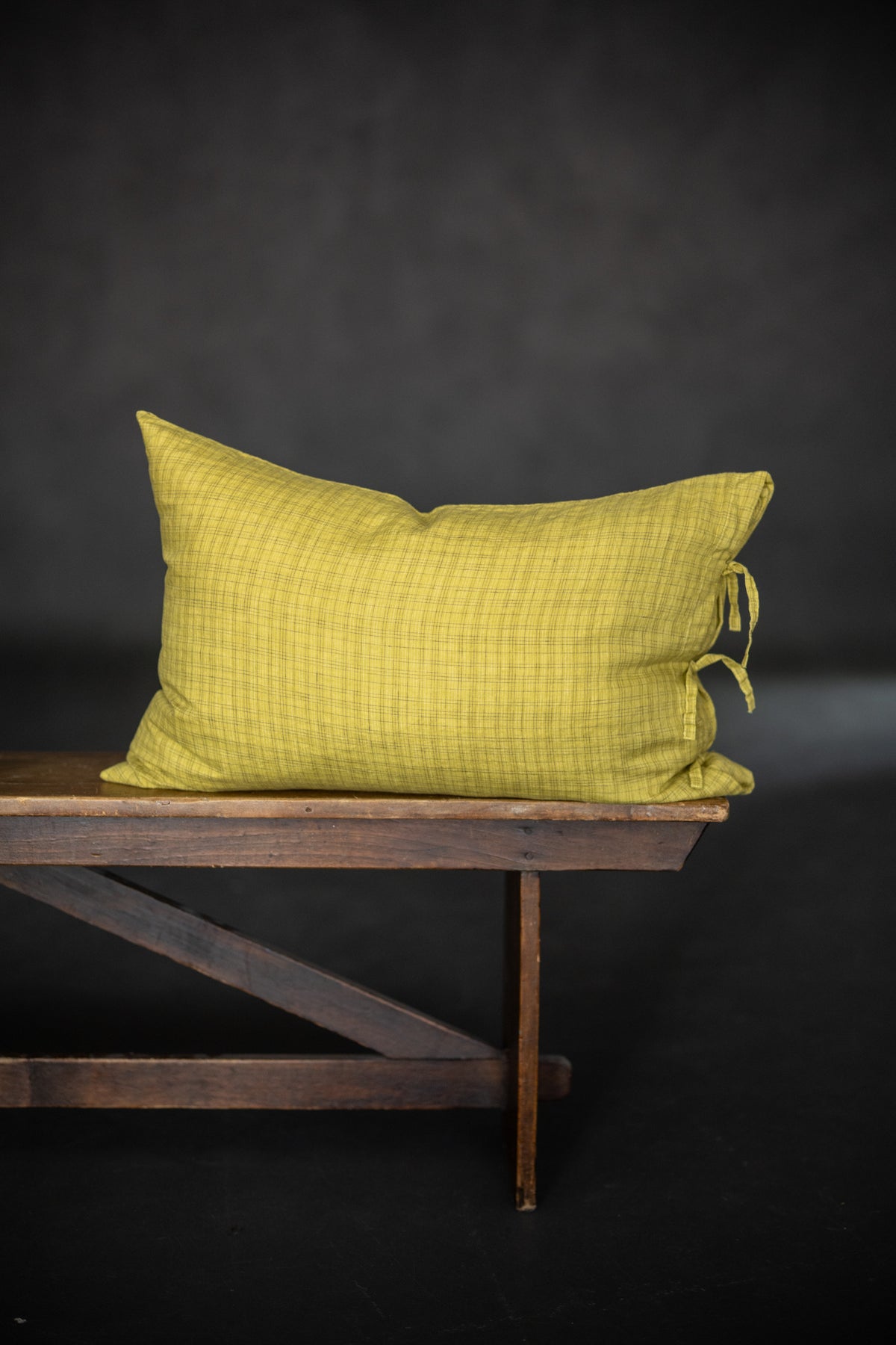 Laundered Linen Tie Pillowcase - Limequat Check
